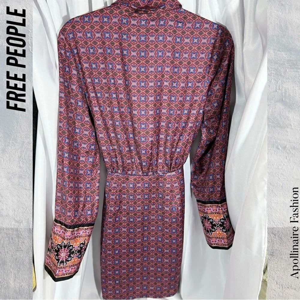 FREE PEOPLE SILKY RILLO SHIRTDRESS PLUM PURPLE COMBO NWT XS - Picture 4 of 6